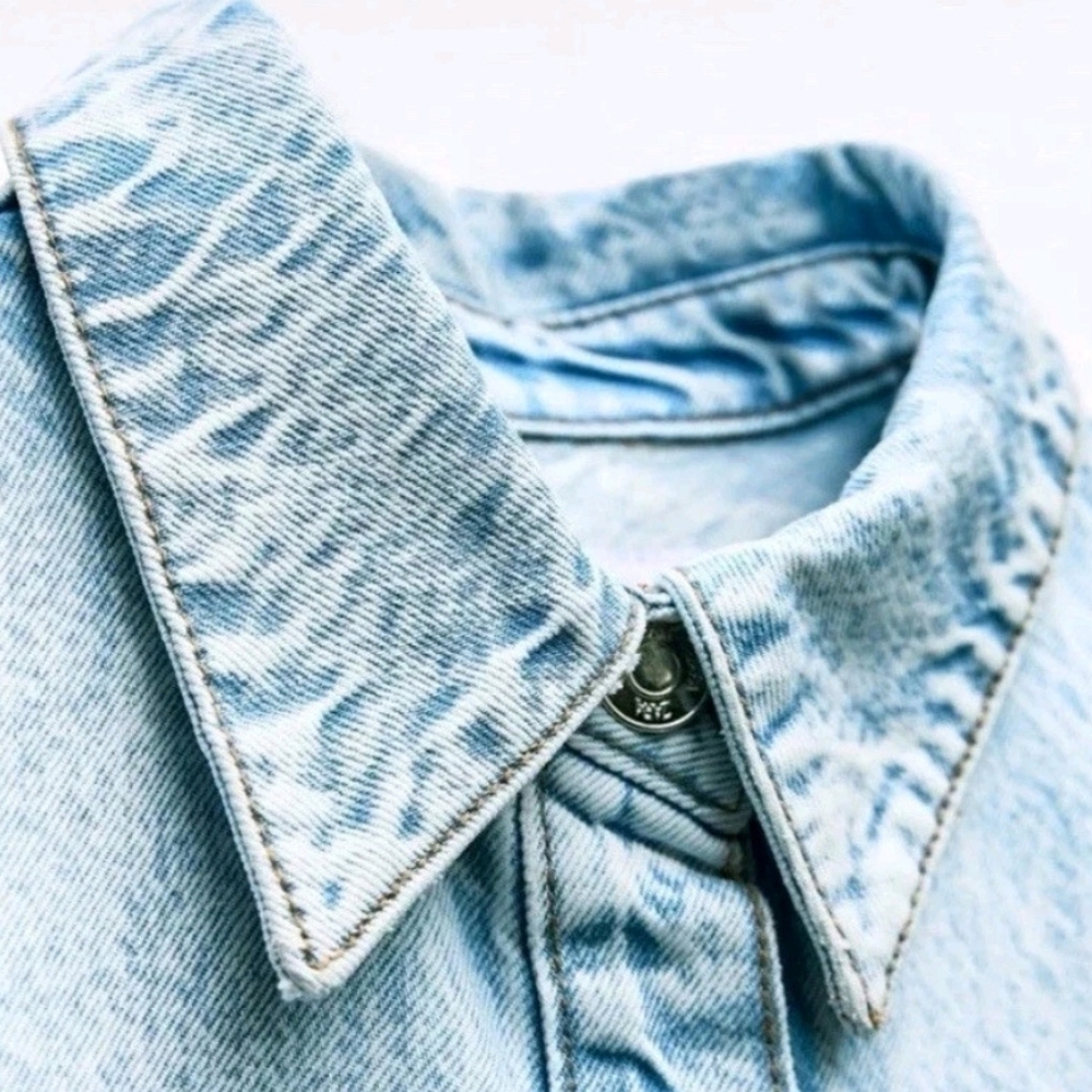 NEW Zara BUTTON DOWN LONG SLEEVE DENIM MIDI DRESS - Picture 7 of 15